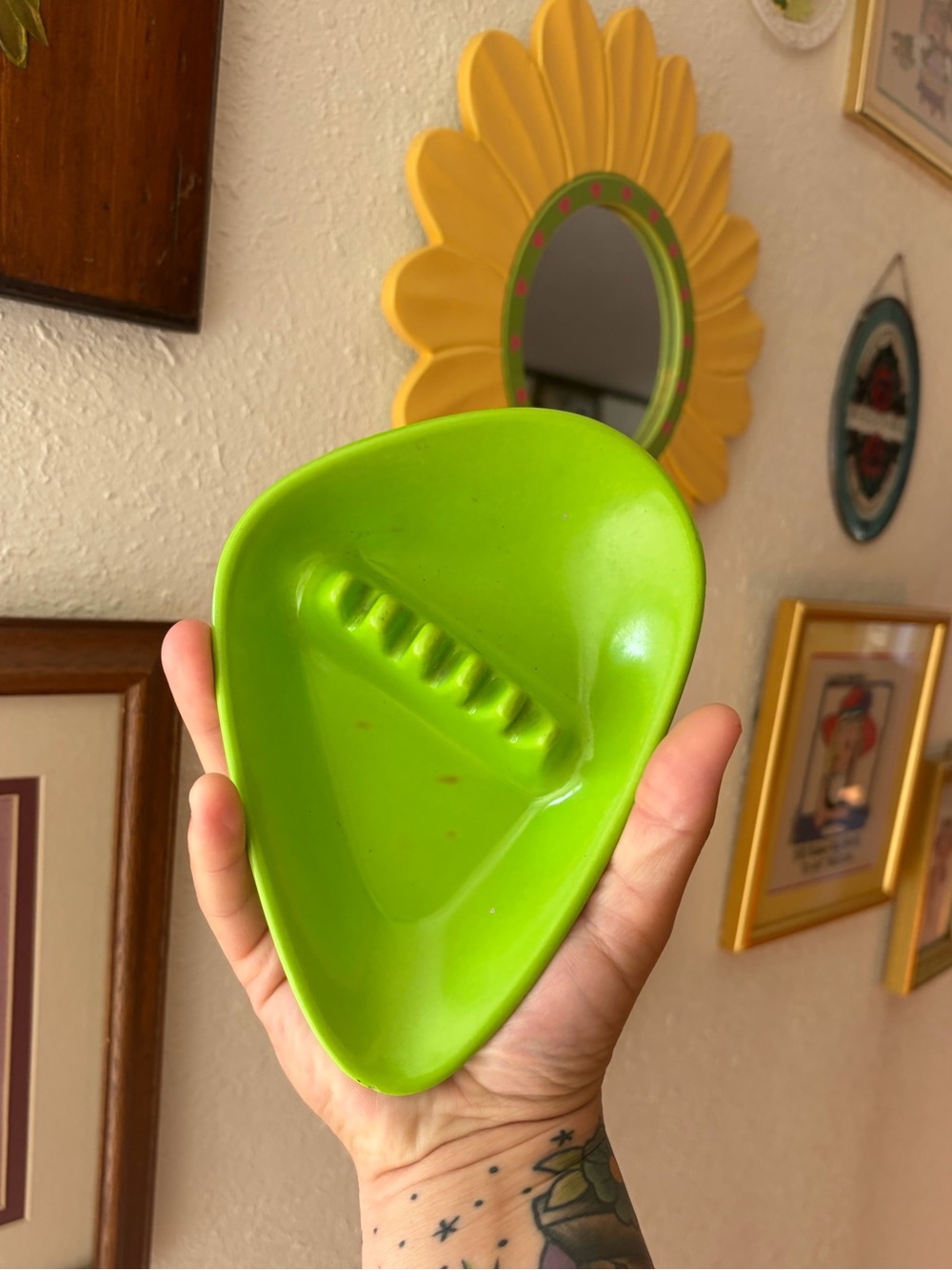 Vintage Mid Century Modern MCM Anholt Atomic Boomerang Ashtray Green